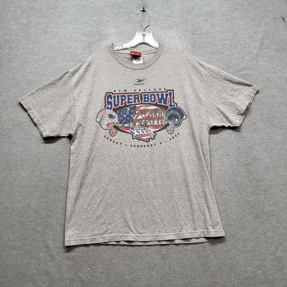 VINTAGE New England Patriots Men Shirt Gray Reebok New Orlean‎ Super Bowl